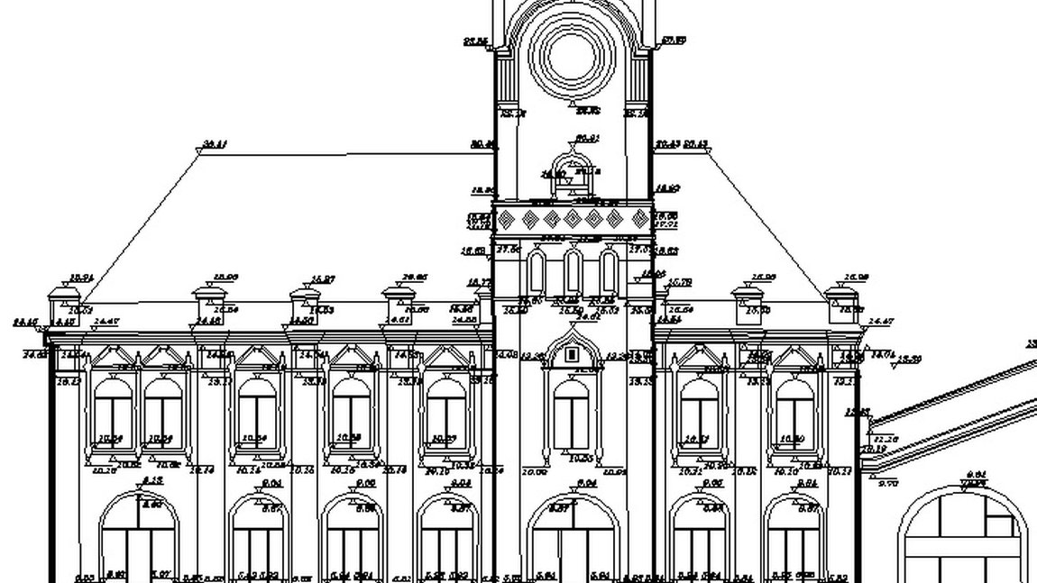 Фрагмент фасада здания, являющегося объектом культурного наследия, выполнен при помощи геодезических обмеров