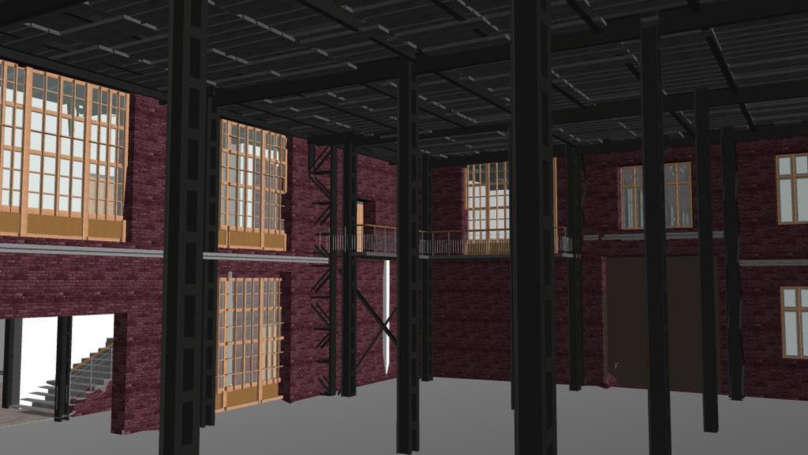 Вид конструктивной модели внутреннего пространства здания